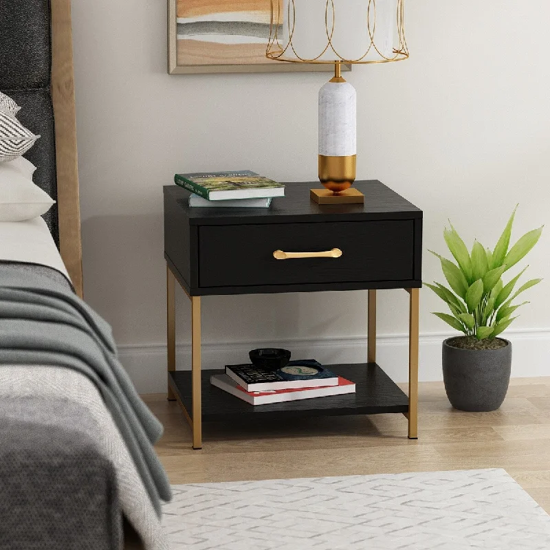 1-Drawer Nightstand Morden Wood Bedside Storage Cabinet