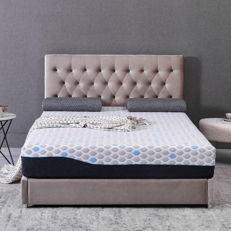 10" California King Size Mattress, Gel Memory Foam Infused Bamboo Charcoal Mattress, Mattress in a Box,Light Grey-Blue