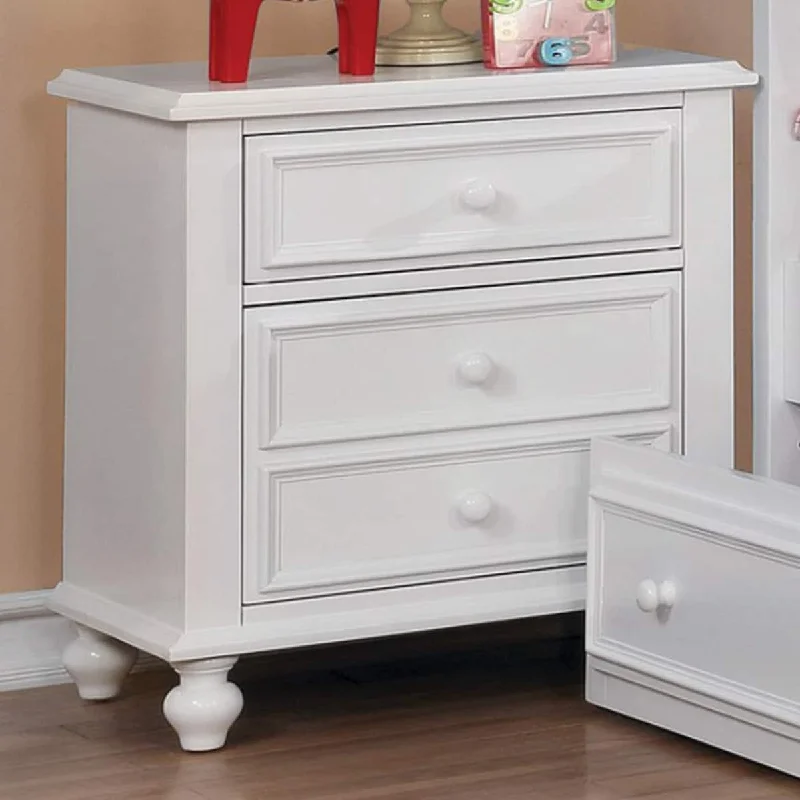 27 Inch Bedside Nightstand, 2 Drawers with Classic Round Knobs, Handcrafted White Wood