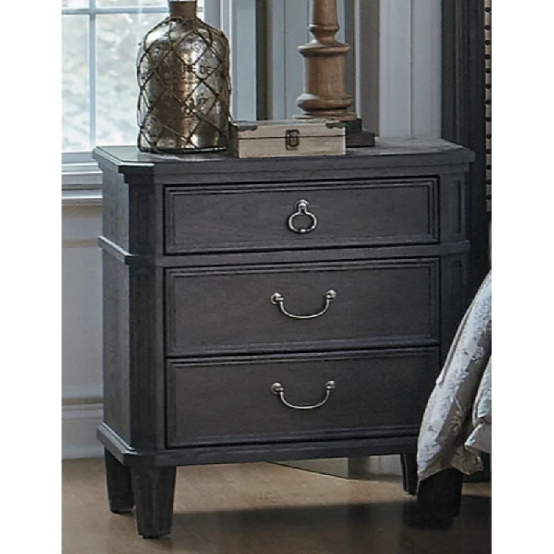 3 Drawers Wooden Night Stand With Metal Handle, Dusty Gray