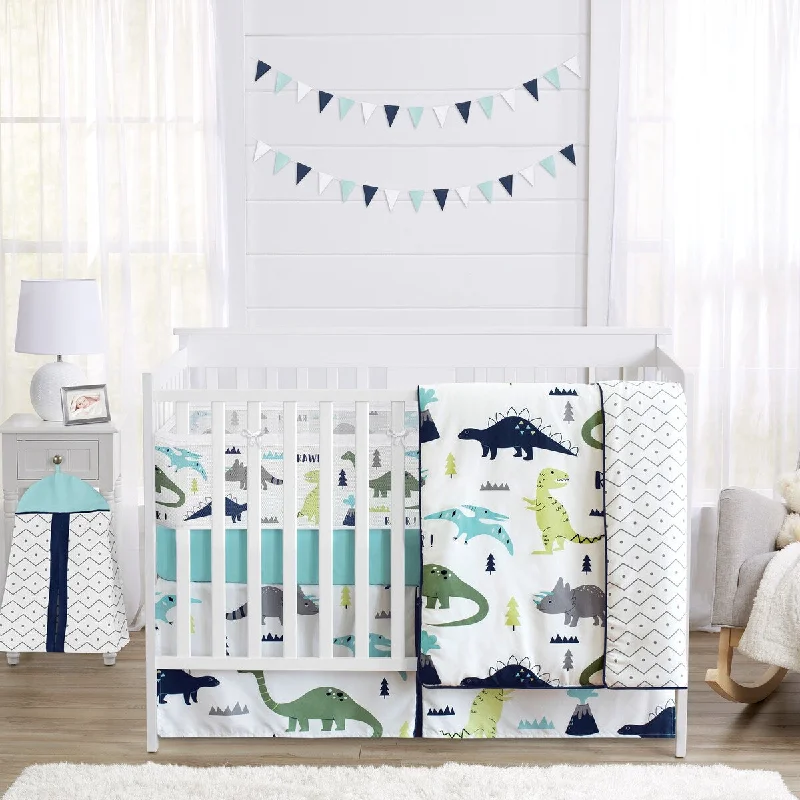 Blue Green Modern Dinosaur Boy Sweet Jojo Designs 6p Crib Bedding + BreathableBaby Breathable Mesh Liner Dino Boho