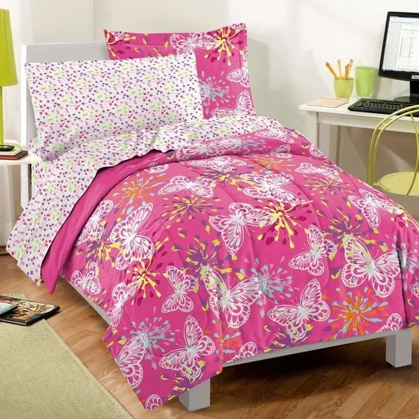 Butterfly Party 7-piece Bed in a Bag with Sheet Set