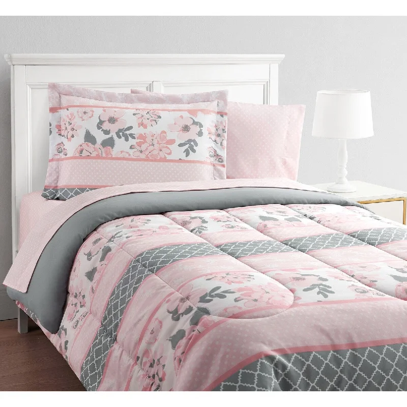 Carley Stripe Floral Soft Microfiber Mul-Piece Comforter Bedding Set