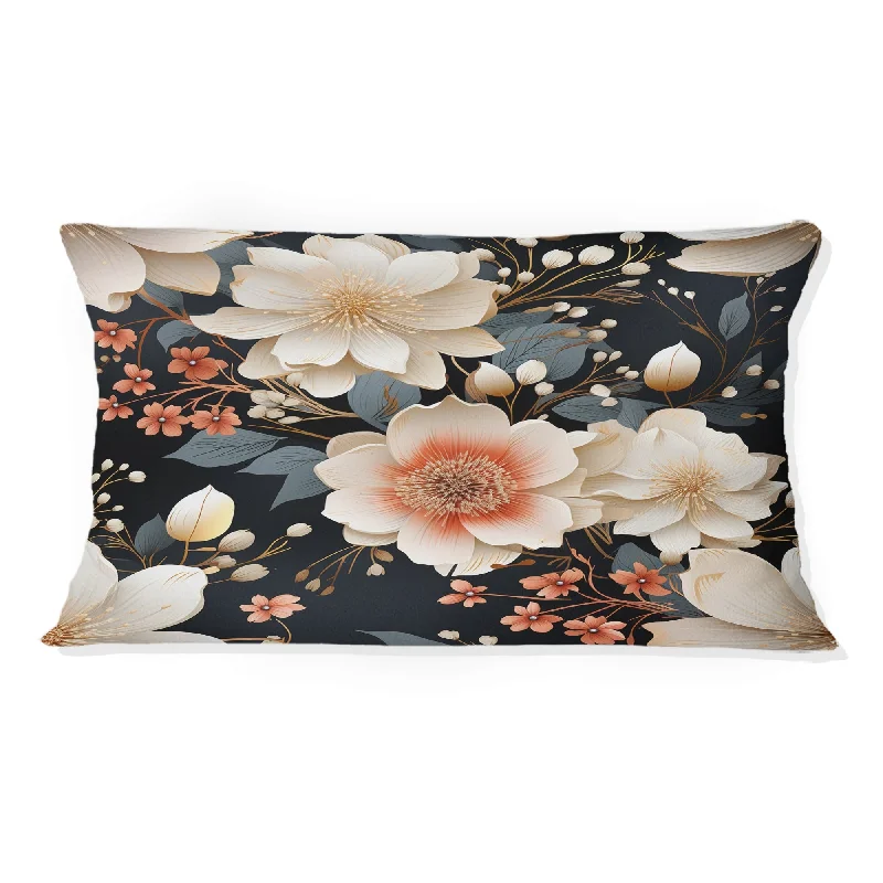 Designart "Black Beige Garden Flower Serenade" Floral Printed Throw Pillow