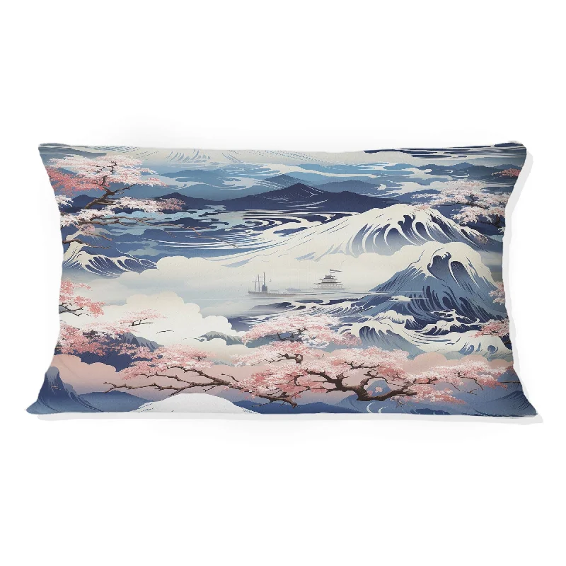 Designart "Blue And Pink Zen Japanese Landscape I" Japanese Printed Throw Pillow