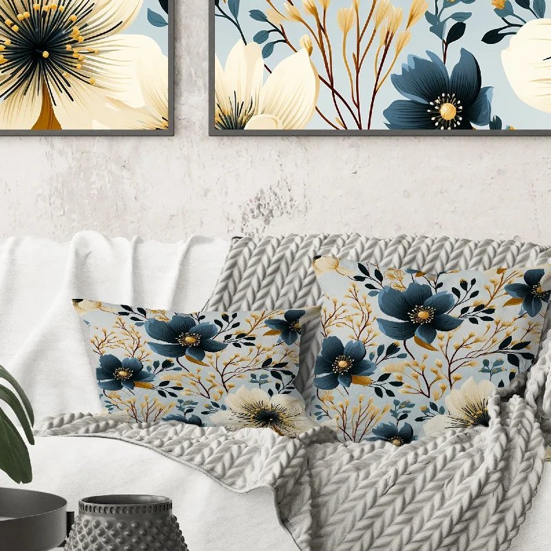 Designart "Blue & Ivory Coastal Elegance Floral Pattern" Floral Printed Throw Pillow