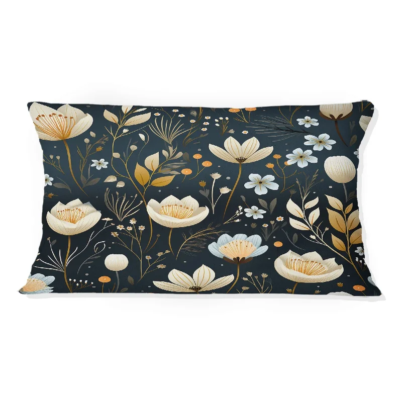 Designart "Dark Blue And White Allure Daffodil Pattern III" Floral Printed Throw Pillow