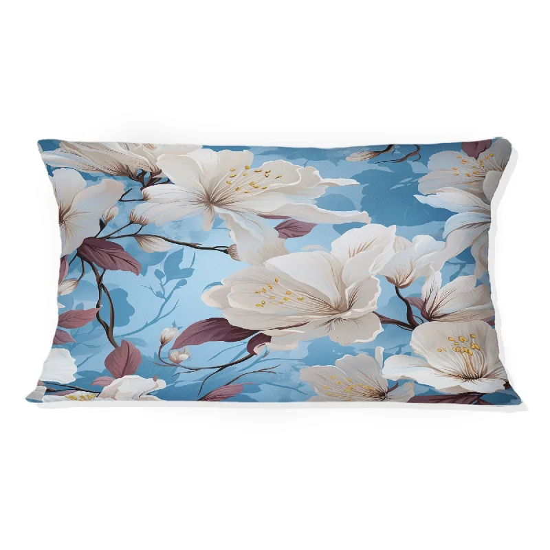 Designart "Mediterranean Dreams Blue Floral Pattern I" Floral Printed Throw Pillow