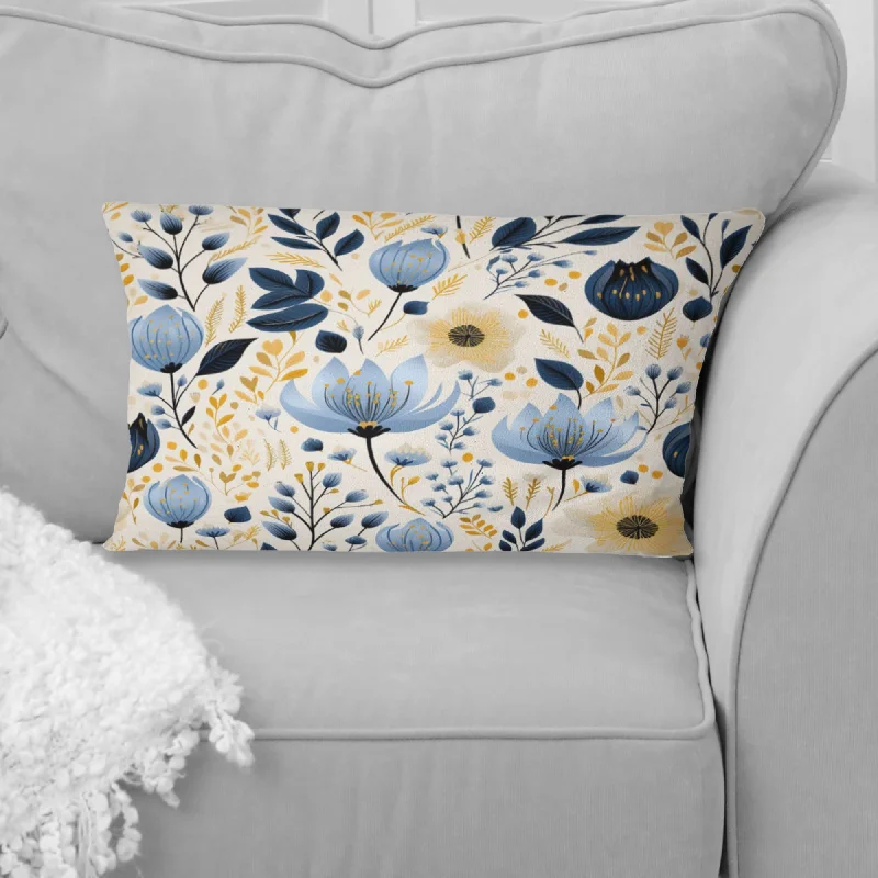 Designart "Minimalist Blue Floral Charm Botanics I" Floral Printed Throw Pillow