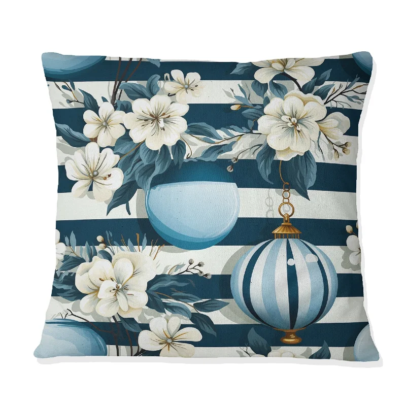 Designart "Nautical Charm Striped Floral Pattern" Striped Printed Throw Pillow