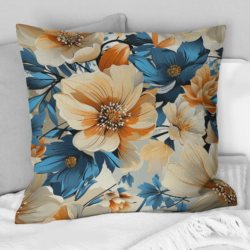 Designart "Vintage Beige And Blue Floral Nostalgia" Floral Printed Throw Pillow