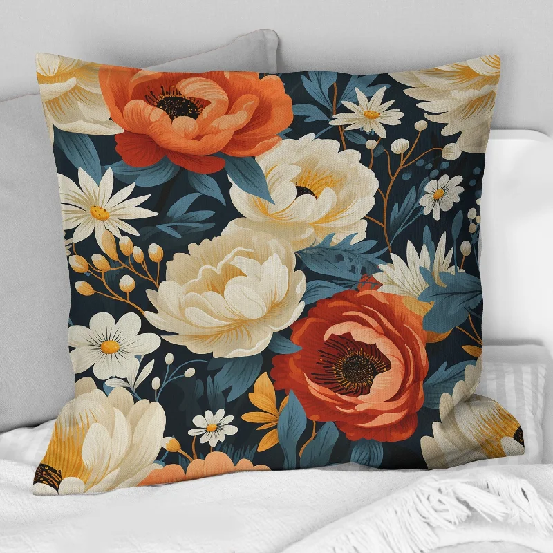 Designart "Vintage Nostalgia Beige & Coral Blooming Garden I" Floral Printed Throw Pillow