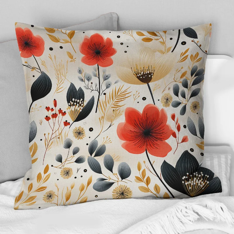 Designart "Watercolor Whimsy Coral Floral Pattern" Floral Printed Throw Pillow