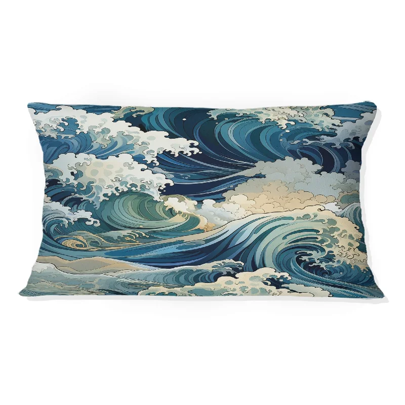 Designart "Waves Japanese Hokusai Pattern" Coastal Printed Throw Pillow