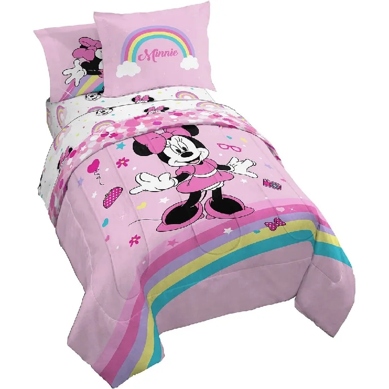 Disney Minnie Mouse Rainbow Stripe Kids Bedding Set, 100% Microfiber, Super Soft