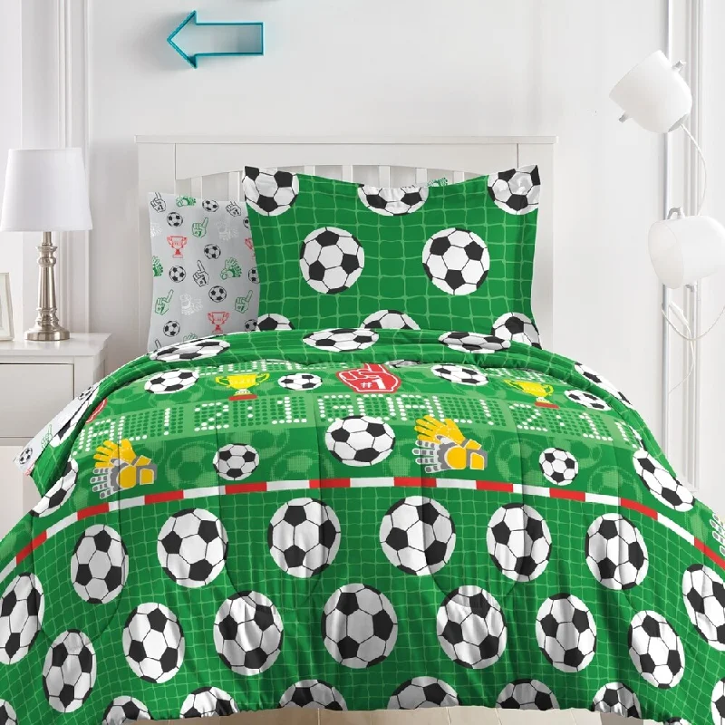 Dream Factory Soccer Field Microfiber Bed in a Bag with Sheet Set