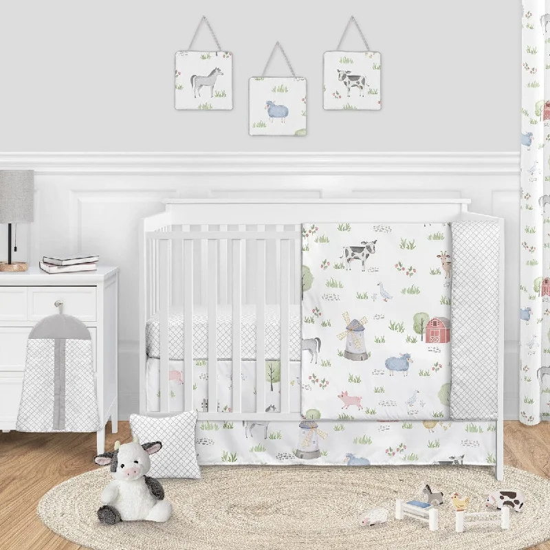 Farm Animals Collection Boy or Girl 11-piece Nursery Crib Bedding Set - Watercolor Farmhouse Lattice Horse Cow Sheep Pig