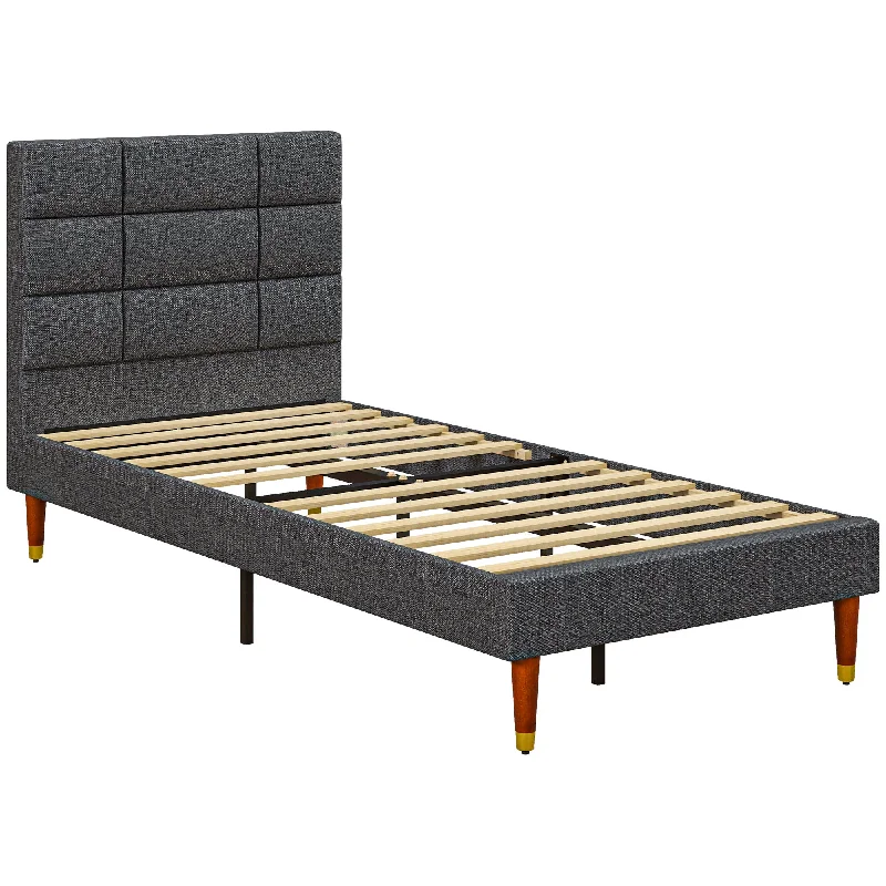 HOMCOM 3ft Upholstered Single Bed Frame w/ Wooden Slat No Box Spring Needed