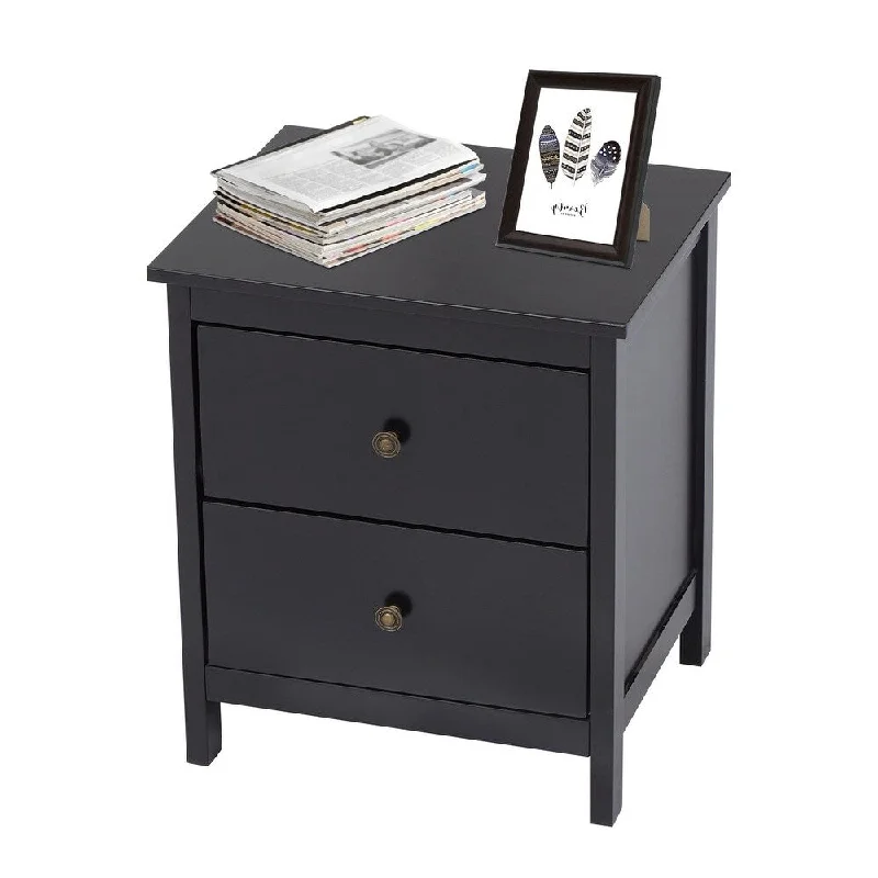 Kinbor Nightstand Wood Accent Table Side End Table For Bedroom Living Room w/ 2 Storage Drawers, Black