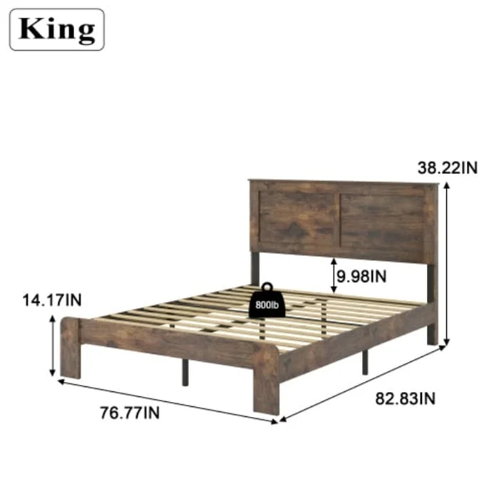 King/Queen/Full Size Wood Platform Bed Frame, Large Under Bed Storage