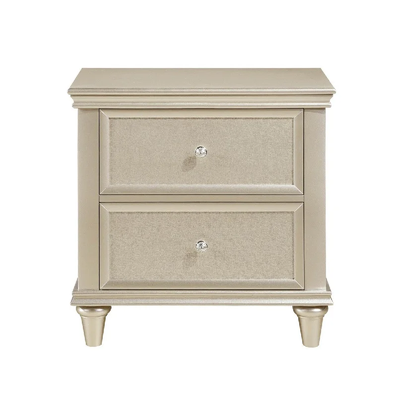 Lexicon Bedroom Nightstand - Silver with Polished Chrome Tone Knobs