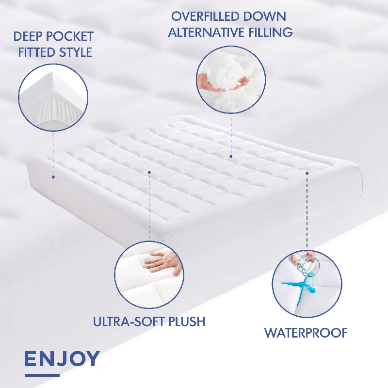 Madison Park Heavenly Soft Overfilled Plush Down Alt. Waterproof Mattress Pad - White