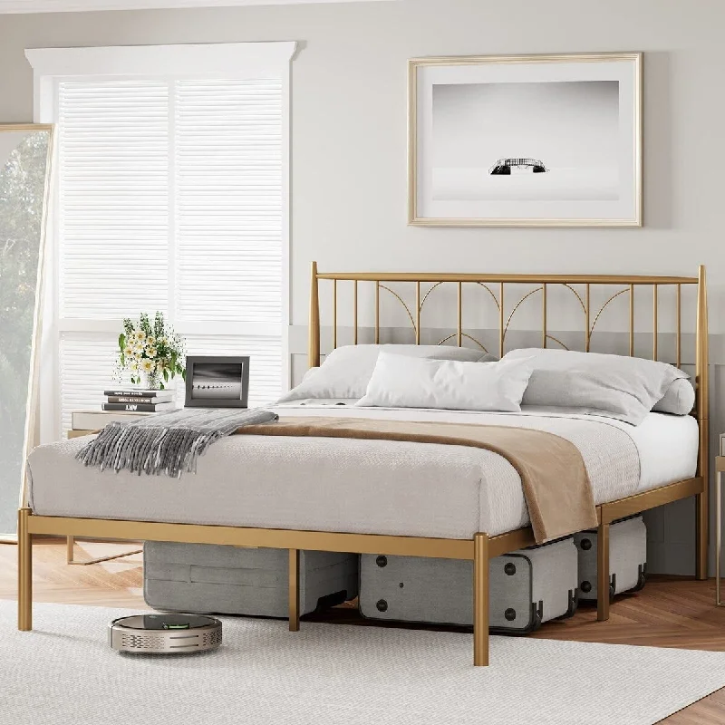 Metal Full Size Platform Bed Frame with Headboard