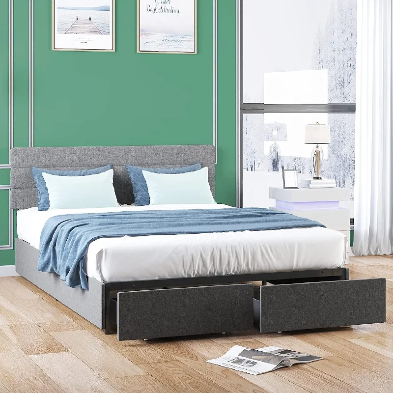 Mixoy Full/Queen/King Size Bed Frame, No Box Spring Needed Bed Frame with Headboard, Upholstered Platform Bed Frame for Bedroom