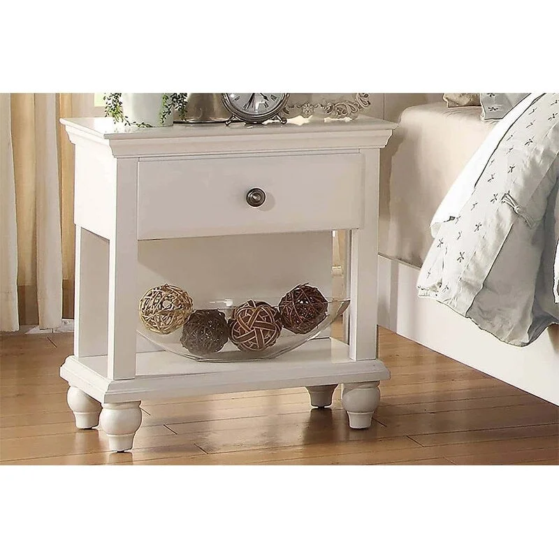 Modern Bedroom Nightstand White Color Wooden 1 Drawers