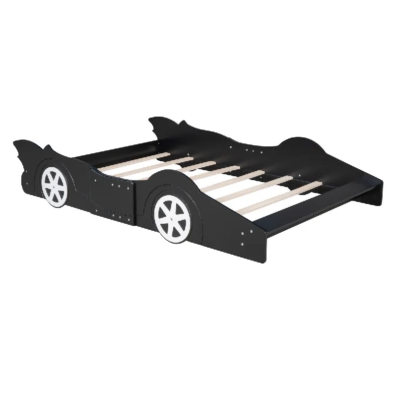 Modern Kids Race Car-Shaped Platform Bed with Wheels,Full Size