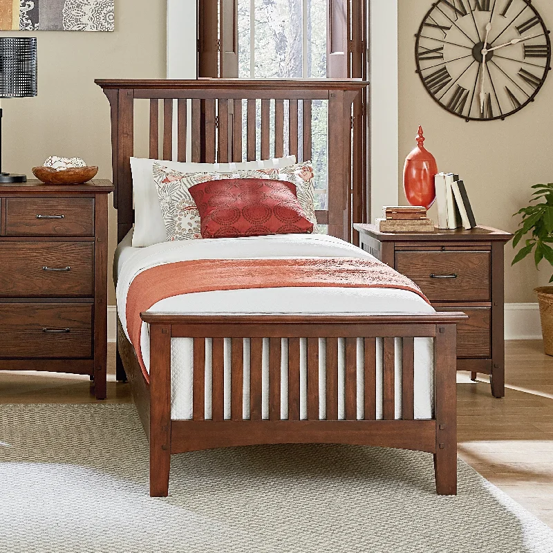 Modern Mission Vintage Oak Finish Wood Bed