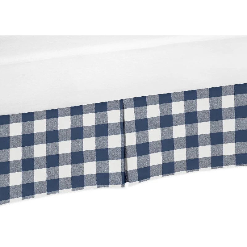 Navy Buffalo Plaid Check Collection Boy Crib Bed Skirt - Blue and White Woodland Rustic Country Farmhouse Lumberjack