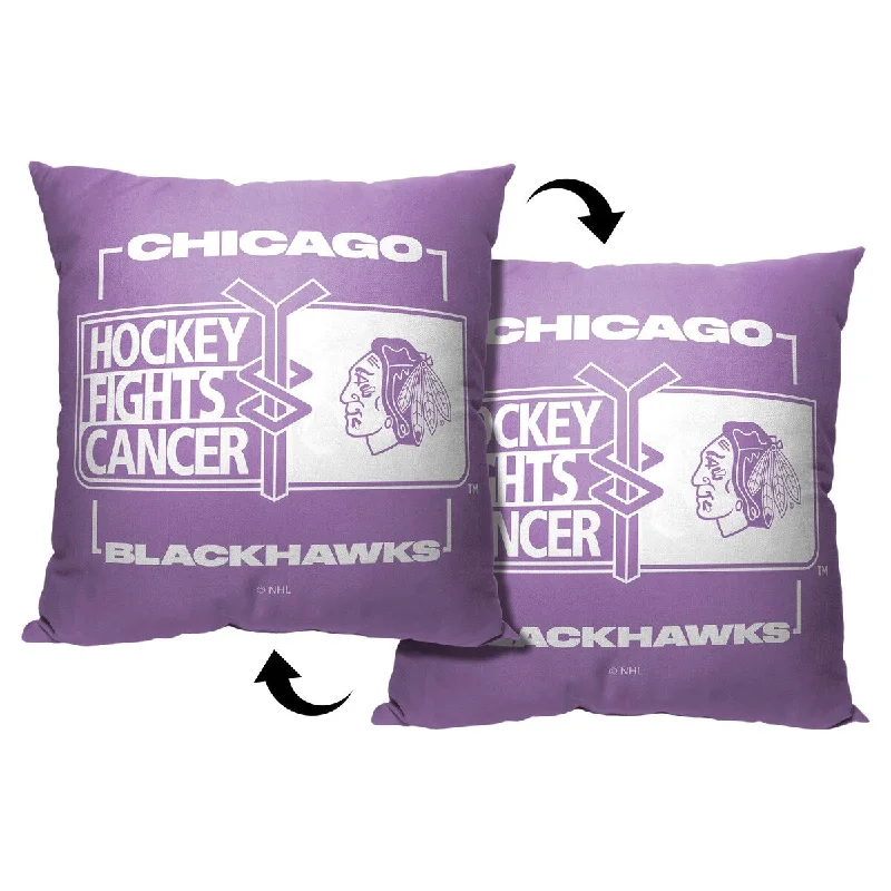 NHL Hockey Fights Cancer Fight For Blackhawks Printed Throw Pillow - Purple