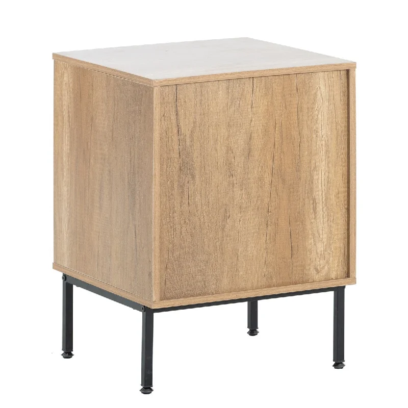 Nightstand Storage End Table with Rattan Door, Open Storage & Solid Metal Legs, Small Bedside Tables, Side Tables Nightstand