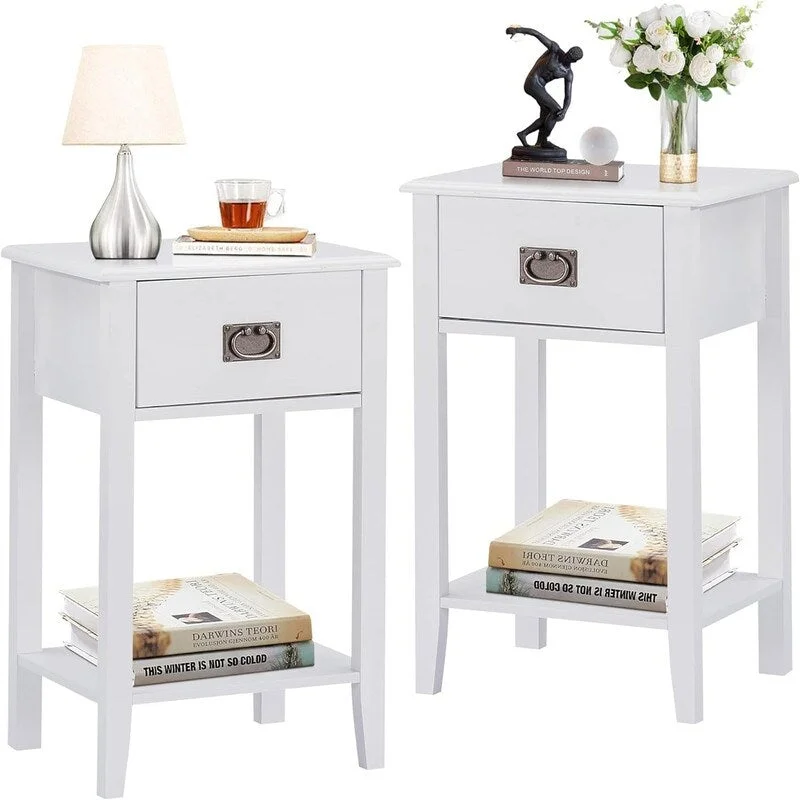 Nightstands Set of 2 Side End Table with Drawers for Bedroom