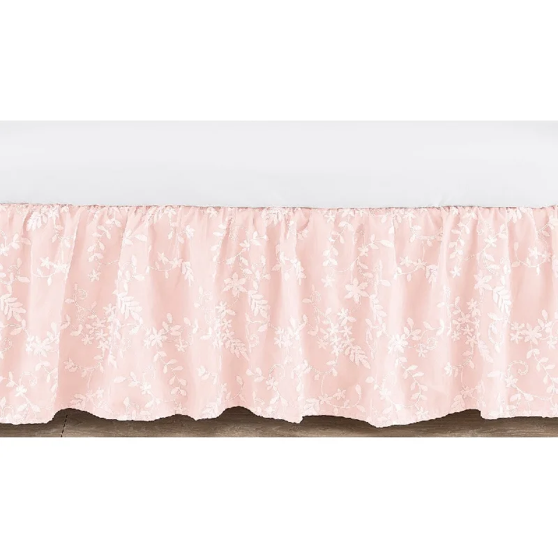 Pink Floral Vintage Lace Girl Crib Bed Skirt - Solid Light Blush Luxurious Elegant Princess Boho Shabby Chic Luxury Glam Flower