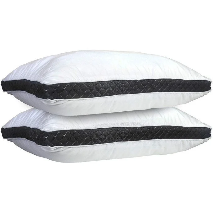 Quilted Pillows For Bed/ Cotton Pillow (Set Of 2 Pillows) Dark Grey Gusseted