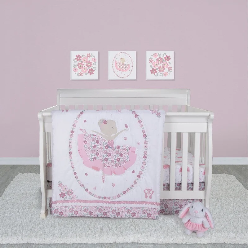 Sammy & Lou Blooming Ballet Pink, White and Gray 4 Piece Crib Bedding Set