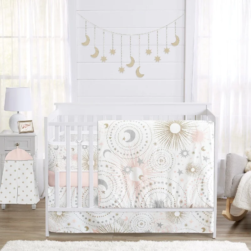 Star and Moon Girl Sweet Jojo Designs 6p Crib Bedding + BreathableBaby Breathable Mesh Liner Grey Celestial Star