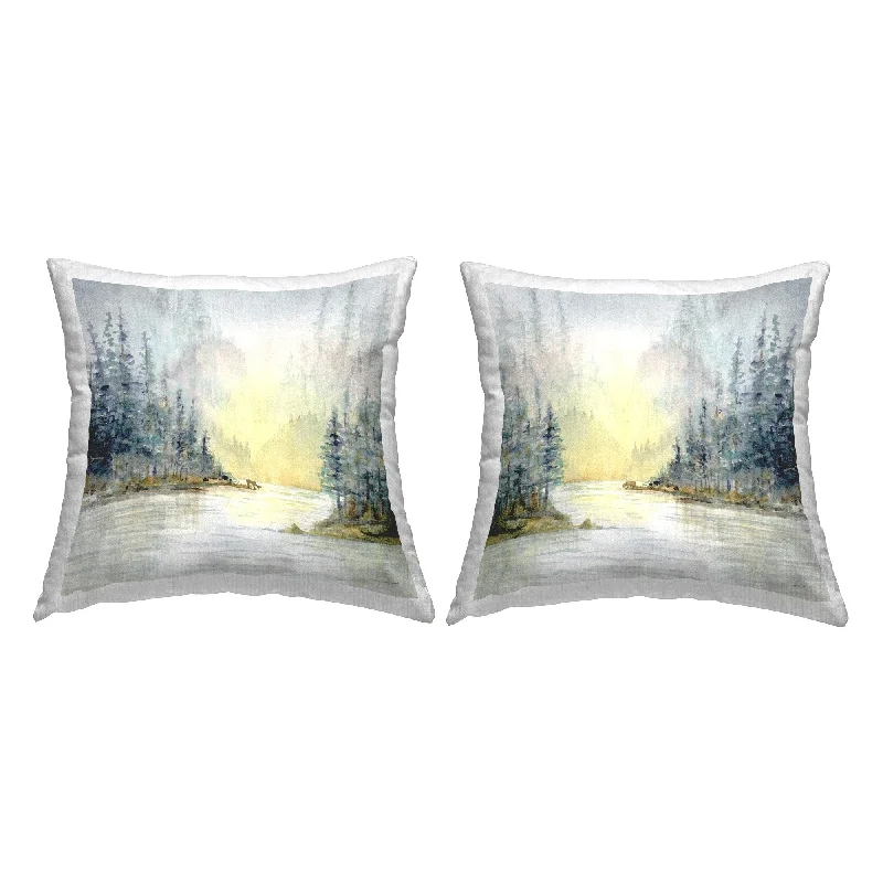 Stupell Distant Deer Bear Pine Trees Decorative Printed Throw Pillow Design by Paul Brent (Set of 2)