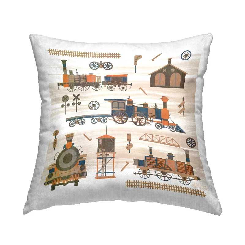 Stupell Totally Trains Rustic Decorative Printed Throw Pillow Design by Carrie Cantwell