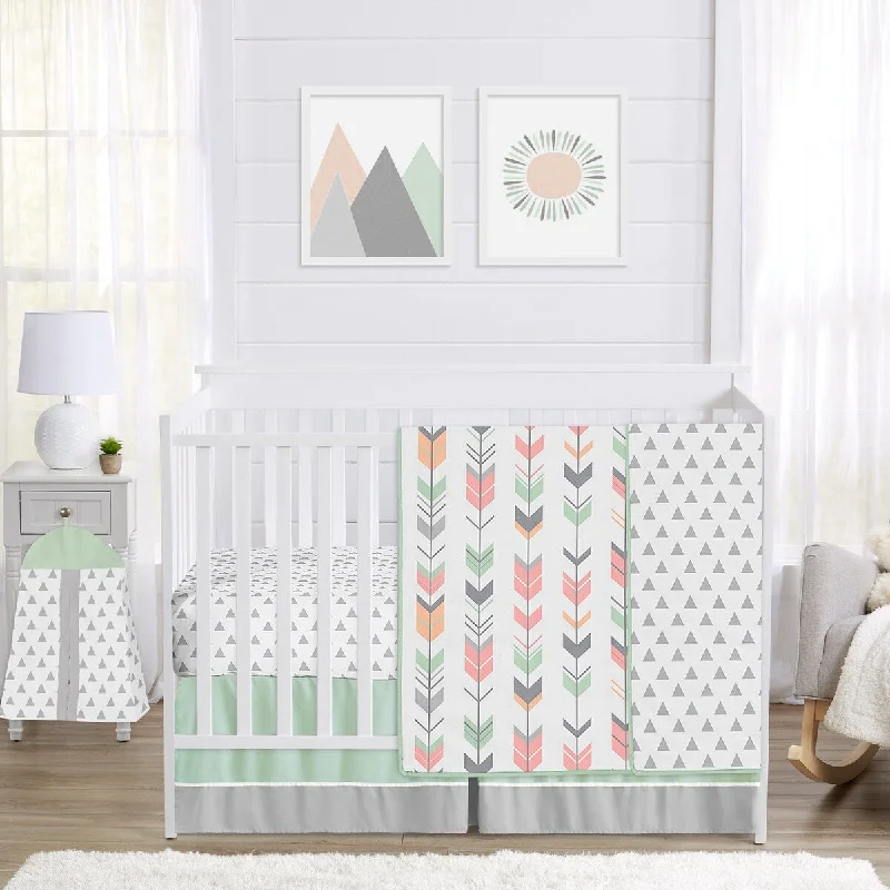 Sweet Jojo Designs Coral and Mint Mod Arrow Collection 4-piece Bumperless Crib Bedding Set