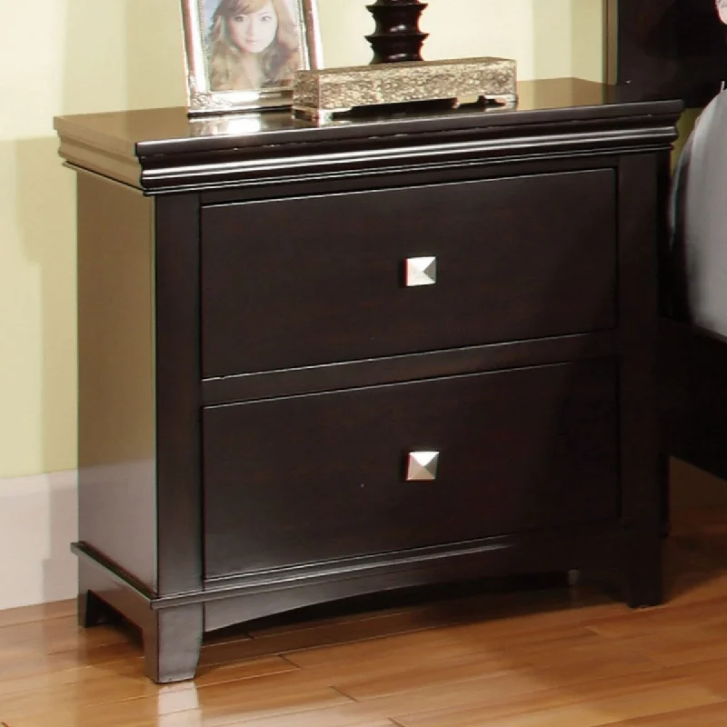 Transitional 1pc Nightstand Espresso Solid wood Nickel Square Knob Bedside Table 2- Drawers Bedroom Furniture