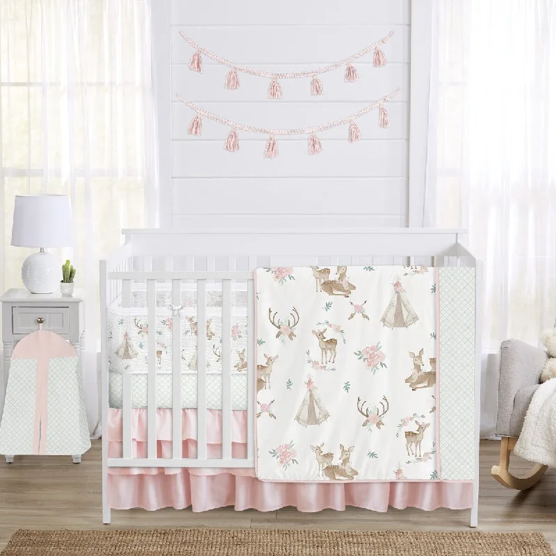 Woodland Deer Floral Girl Sweet Jojo Designs 6p Crib Bedding +BreathableBaby Breathable Mesh Liner Boho Bohemian