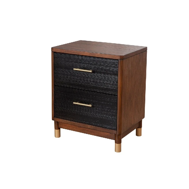 1619APB Dark Walnut & Black 2 Drawer Nightstand