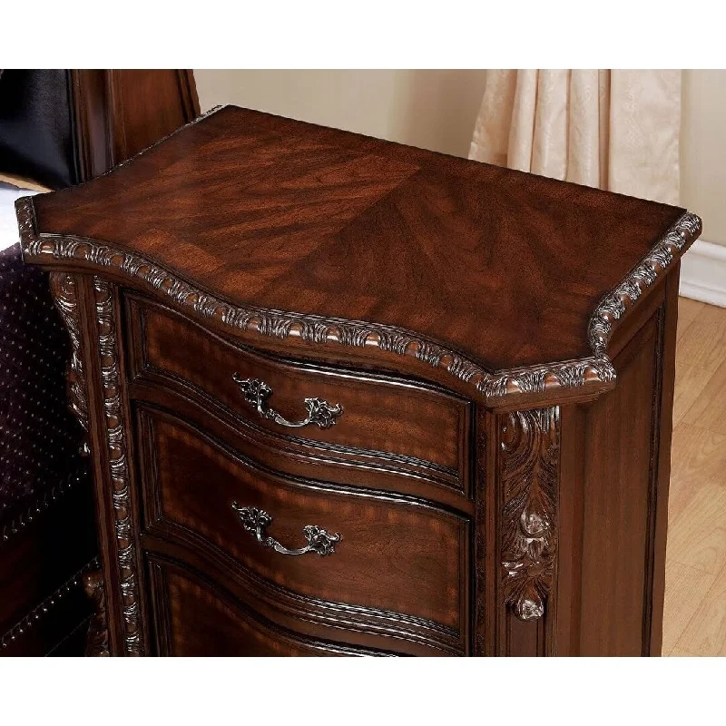 1pc Nightstand with Solid wood 3-Drawers, Bronze Hanging Pulls