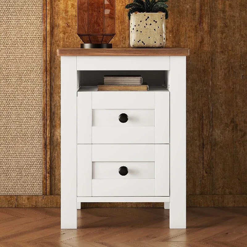 2-Drawer Farmhouse Wooden Nightstand