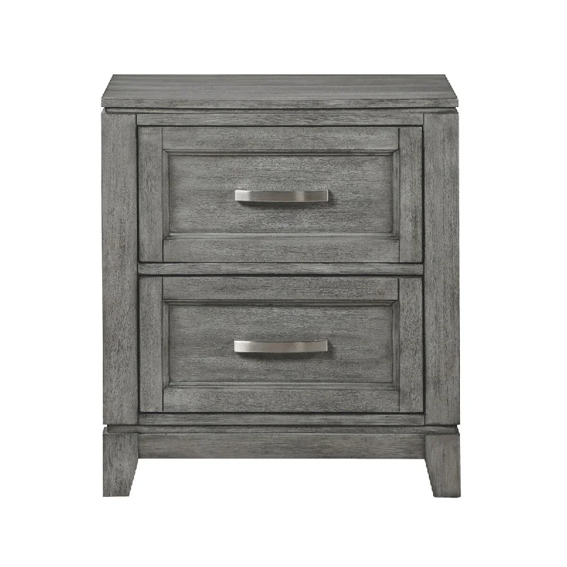 28 Inch Wood Nightstand with 2 Drawers, Nickel Bar Handles