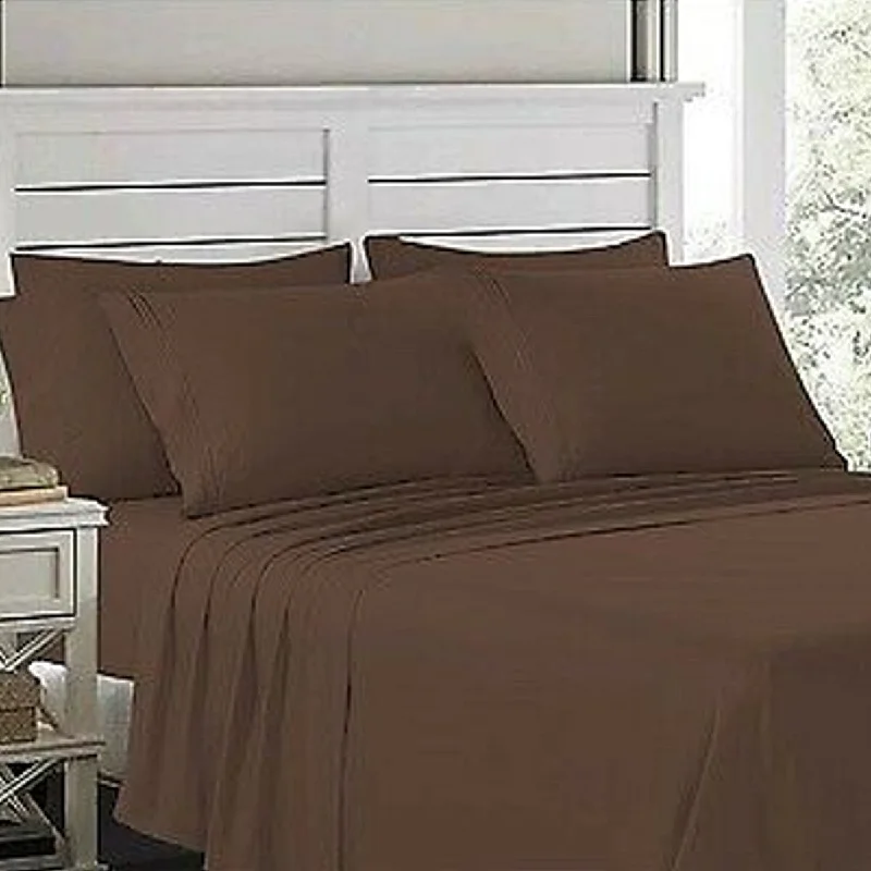 4 Piece Deep Pocket 1900 Fitted Sheet Set Twin XL Chocolate