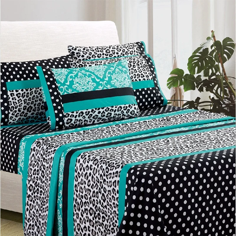 6-Piece Egyptian Comfort 1800 Series Ultra Twin Turquoise Patchwork